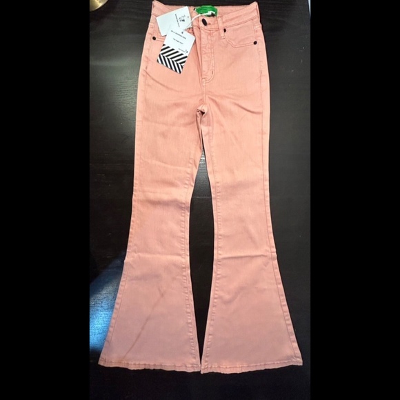 Sandrine Rose x Free People Super Flare Denim Jeans Petal Pink Size 25 - NWT - Picture 1 of 13